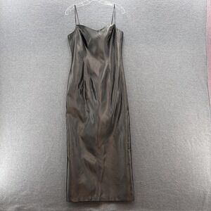 VTG 90s Scene Dress Small Pewter Gray Shiny Taffeta Maxi Gown Formal Party Slip